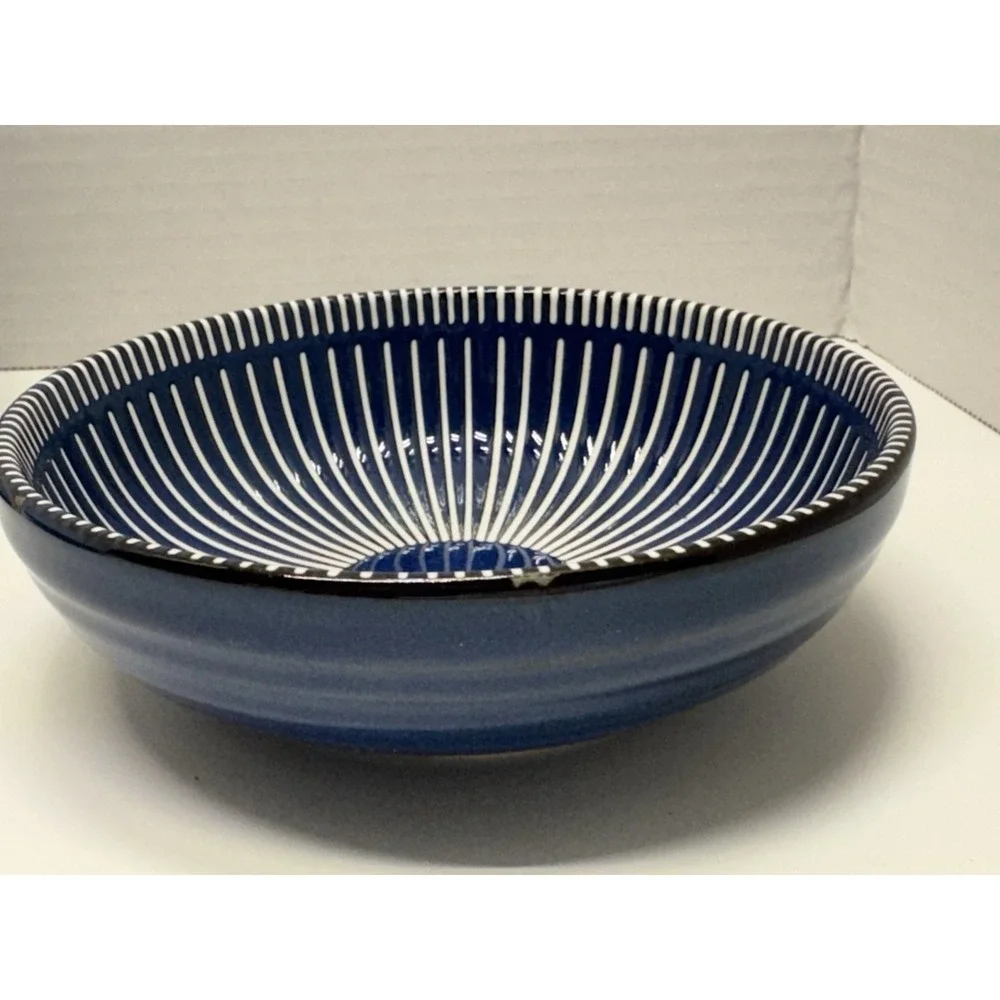 3 Creative Co-Op Stoneware Dipping Bowls Blue White Japanese Pattern EUC!